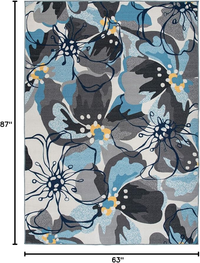 Rugshop Contemporary Gray-Blue Large Floral Non-Slip Area Rug 5' x 7' - Stylish Accent