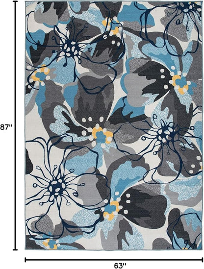 Rugshop Contemporary Gray-Blue Large Floral Non-Slip Area Rug 5' x 7' - Stylish Accent