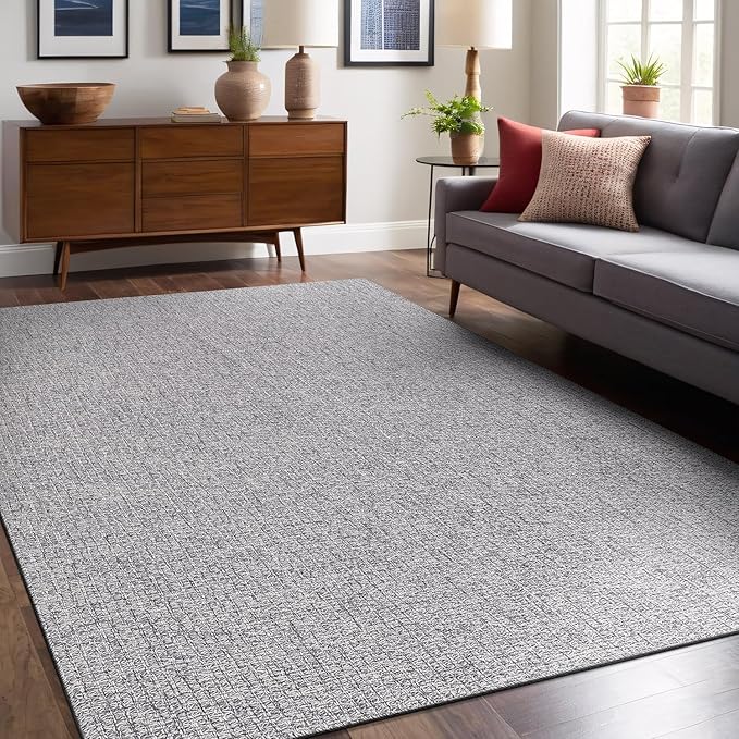 Easy Jute Rugs 6x9 Gray Color Living Room Indoor Outdoor Area Rug for Farmhouse Patio and Kitchen Rug High Traffic Washable Easy to Clean Solid Boho Woven Design Outside Carpet (6 x 9)