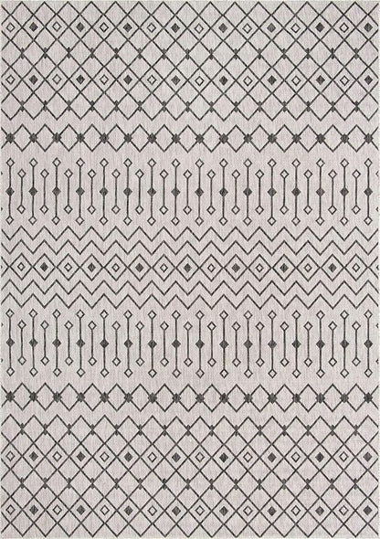 Unique Loom Outdoor Trellis Collection Area Rug - Tribal Trellis (10' x 14' 1" Rectangle, Gray/ Black)