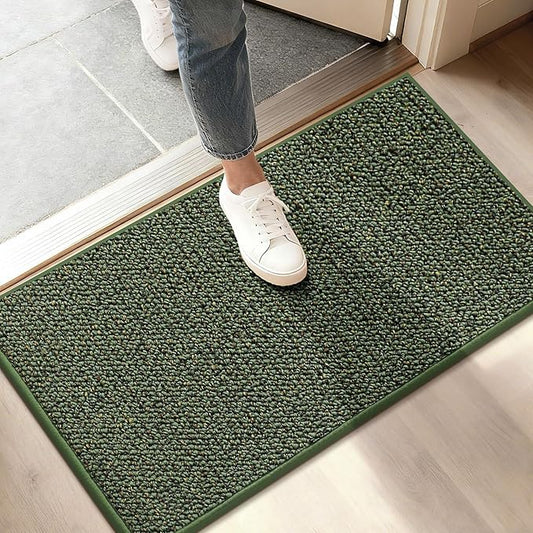 BEQHAUSE Dirt Trapper Door Mat 17" x 30", Non-Slip Doormats (Rolled-Up NO Creases) Washable Entryway Rug, Dirt Resist and Absorbent Welcome Mat, Low Profile Floor Mats for Front Back Door, Green