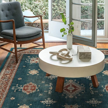 RUGGABLE Washable Vintage Area Rug – Verena Teal Blue 5x7, Stain-Resistant, Non-Slip – Medium Machine Washable Rugs for Living Room, Bedroom, Hallway, Entryway & Office–with Cushioned Pad