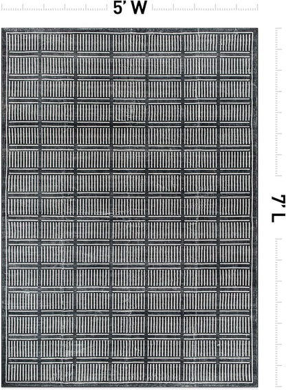 Rugshop Bohemian Stripe Lines Washable Non Slip Area Rug 5' x 7' Black