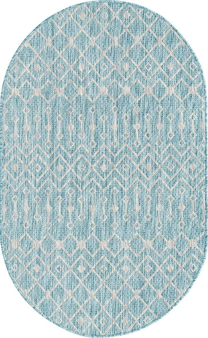 Unique Loom Outdoor Trellis Collection Area Rug - Tribal Trellis (3' 3" x 5' 3" Oval, Aqua/ Ivory)