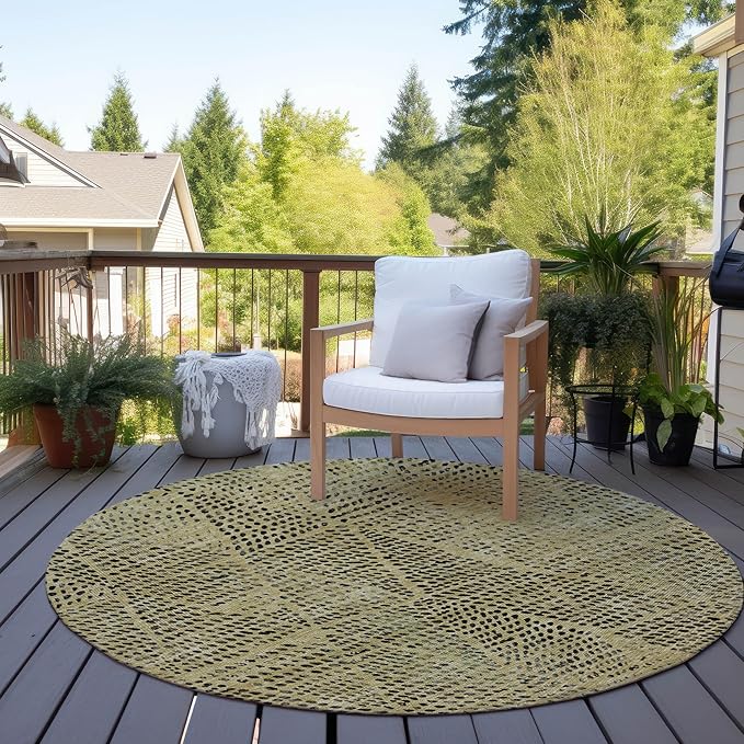 Addison Rugs Chantille ACN591 Gold 8' x 8' Indoor Outdoor Round Rug, Easy Clean, Machine Washable, Non Shedding, Bedroom, Living Room, Dining Room, Kitchen, Patio Rug