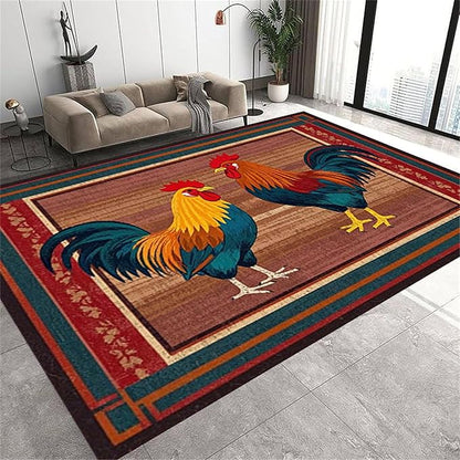 Rustic Rooster Area Rug，4x5ft,The Colorful Rooster Rug in A Farmhouse Style Adds Natural Vitality to Your Home，Soft and Comfortable Easy to Clean Carpet Suitable for Living Room Bedroom Kitchen