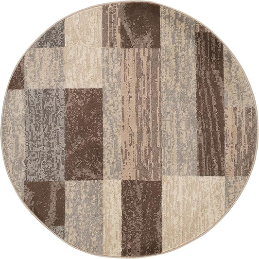 Superior Indoor Area Rug, Jute Backing, Plush Modern Rugs for Entryway, Kitchen Floors, Office Floor Cover, Color Block Rugs, Rockwood Collection, 8' Round, Slate