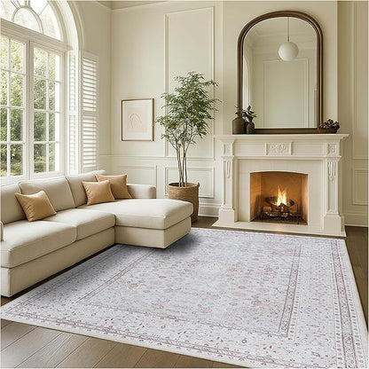 Fame Rugs Turkish Rug. Washable Vintage Oriental Antique Inspired Traditional Doormat Small Modern Area Rugs Luxury Entryway Entry Bedroom Bathroom Kitchen (411CC, 2'5 x 13'1)