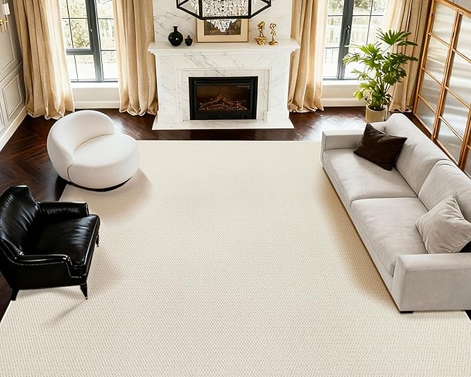 ANSSO Wool Area Rugs 9x12 Living Room,80% Merino Wool and 20% Cotton Soft Tufted Area Rug with Cotton Non-Slip Backing,Large Area Rug for Bedroom Bedroom, Dining and Home Office (Cream White)