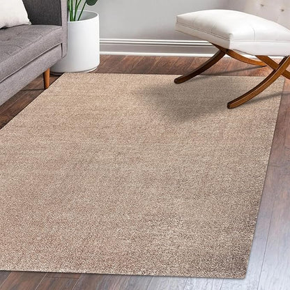 Eyely UES100G-14 Supersoft Haze Solid Low-Pile Indoor Area Rug, Coastal, Bohemian, Minimalist, Classic, Casual for Bedroom,Kitchen,Living Room,Non Shedding,Easy-Washing, Beige, 10 X 14