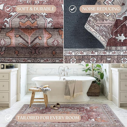 Washable Area Rug. Modern Farmhouse. Vintage. Turkish. Bohemian. Distressed. Oriental. Traditional. Rugs for Living Room. Dining. Bedroom. Office. Entryway. Foyer. (857RB, 7'5" x 9'8")