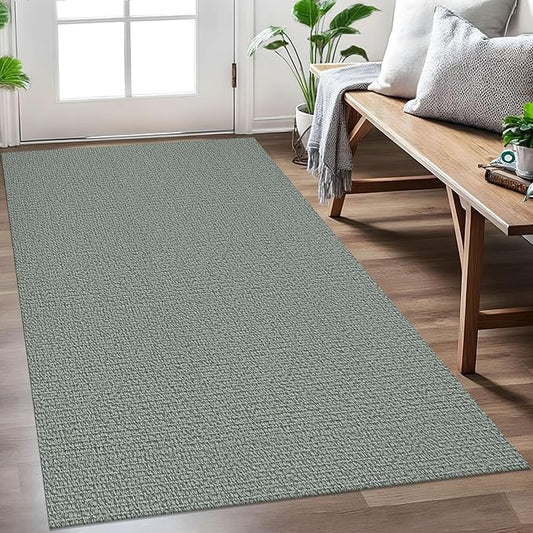 EARTHALL Washable Area Rug 3x5 Ft Non Slip Rugs for Entryway Braided Rubber Backed Throw Rugs Door Mat Indoor Outdoor Entrance Rug for Kitchen Foyer Front Door Living Room, Green/Grey