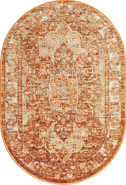 Unique Loom Isabella Collection Area Rug - Adjani (4' 1" x 6' 1" Oval, Rust Red/ Black)