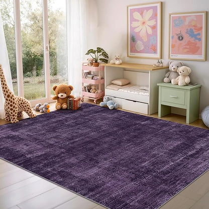 Kokia Abstract Area Rug Living Room 5x7 Washable Large Rug Bedroom Living Room Under Dining Table Soft Non Slip Stain Resistant Carpet Room Decor, Purple Rug, Oslo Dusty