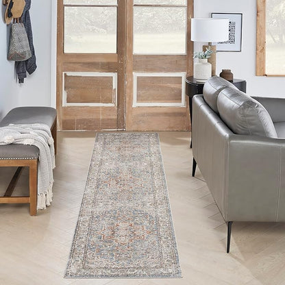 Nourison Home Astra Machine Washable Denim Multicolor 2'2" x 10' Area Rug - Easy Clean, Non Shedding, Bed Room, Living Room, Dining Room, Kitchen (10' Runner)