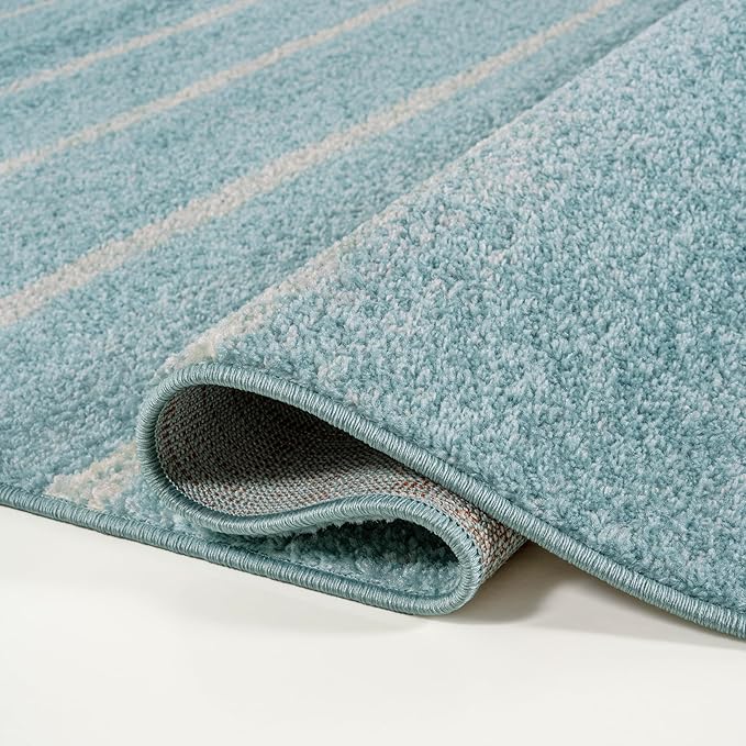 JONATHAN Y Williamsburg Minimalist Stripe Turquoise/Cream Indoor Area Rug, 8x10, Contemporary, Modern, Easy-Cleaning for Living Room, Bedroom, Kitchen, Pet Friendly, Non-Shedding (MOH201B-8)