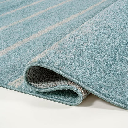 JONATHAN Y Williamsburg Minimalist Stripe Turquoise/Cream Indoor Area Rug, 5x8, Contemporary, Modern, Easy-Cleaning for Living Room, Bedroom, Kitchen, Pet Friendly, Non-Shedding (MOH201B-5)