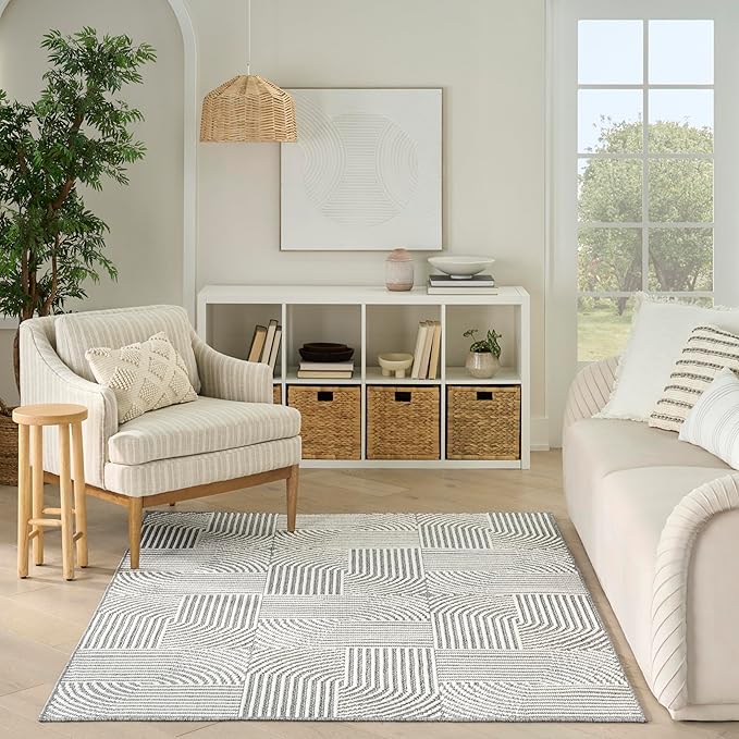 Nourison Home Textured Home Charcoal Ivory 3'11" x 5'11" Area Rug - Easy Clean, Non Shedding, Bed Room, Living Room, Dining Room, Kitchen (4' x 6')