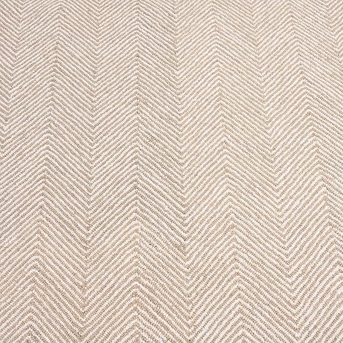 Modern Herringbone Chevron Collection Handcrafted Wool Area Rug - Durable, Zigzag Pattern, for High Traffic, Contemporary Design for Living Room, Bedroom, Dining Room Decor (Sand Beige, 5' round)