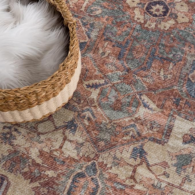 Bloom Rugs Washable 9' x 12' Rug - Beige/Terracotta Traditional Area Rug for Living Room, Bedroom, Dining Room, and Kitchen - Exact Size: 9' x 12'