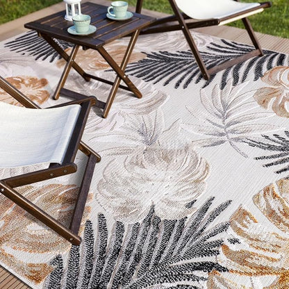 CAMILSON Indoor Outdoor Rug, Yellow 10’x14’ Leaf Tropical Botanical Area Rugs for Indoor and Outdoor patios, Easy-Cleaning Non-Shedding Living Room, Garden and Kitchen Washable Outside Carpet (10x14)