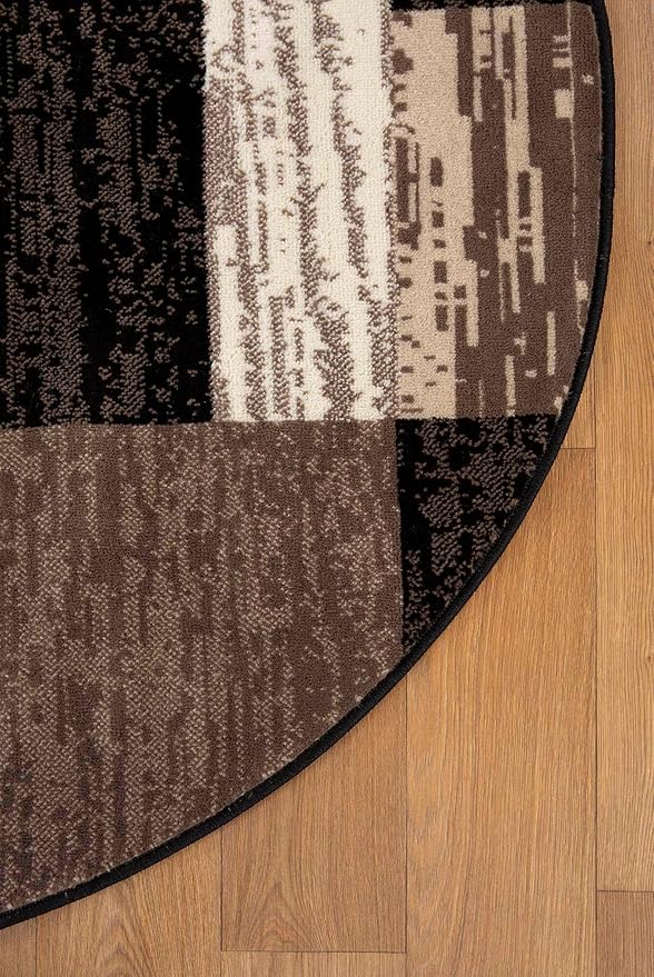 Superior Indoor Area Rug, Jute Backing, Plush Modern Rugs for Entryway, Kitchen Floors, Office Floor Cover, Color Block Rugs, Rockwood Collection, 8' Round, Chocolate