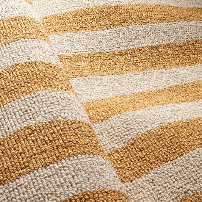 Dash & Albert Silas Stripe Gold Hand Micro Hooked Wool Rug, 2 X 3 Feet, Yellow/Orange Stripe Pattern - Premium Luxury Hotel Quality Soft Breathable Hypoallergenic Machine Washable Easy Care All