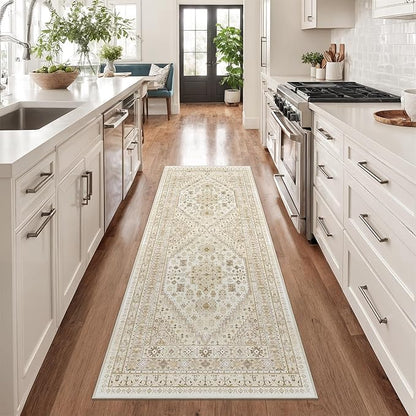 zesthome Runner Rug 2x5 - Stain Resistant Machine Washable Rug, Non Slip Vintage Hallway Runner Rugs, Low Pile Lightweight Runners for Kitchen, Entryway and Corridor