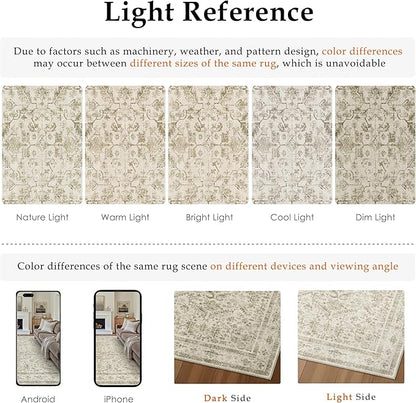 Taupe 3x5 Entryway Rug Vintage Area Carpet Indoor Office Washable Door Mat Entrance Small Low Pile Traditional Distressed Retro Accent Throw Rug Non Slip Kitchen Bathroom
