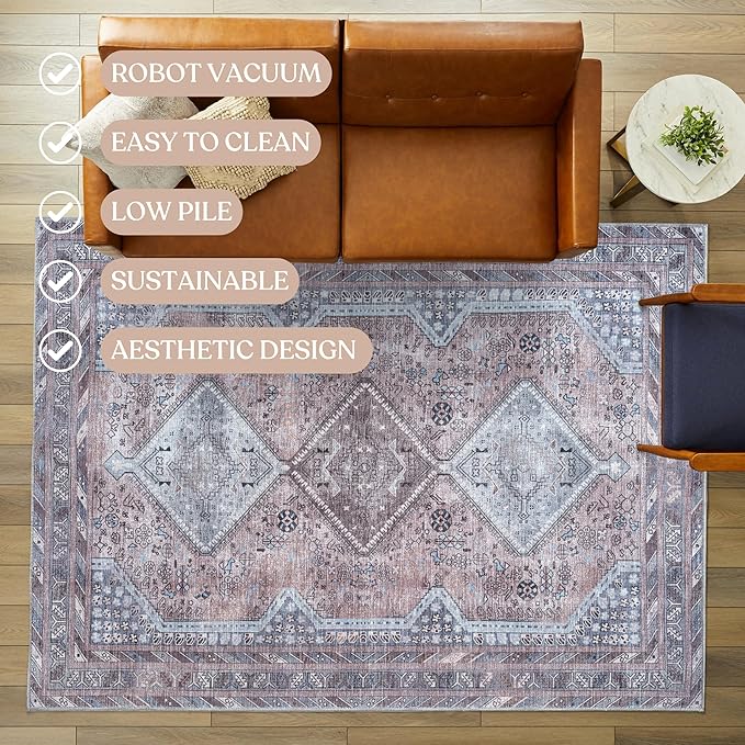Washable Area Rug, Modern Farmhouse, Vintage, Turkish, Bohemian, Distressed, Oriental, Traditional, Rugs for Living Room, Dining, Bedroom, Office, Entryway, Foyer, (863BM, 2' x 3')
