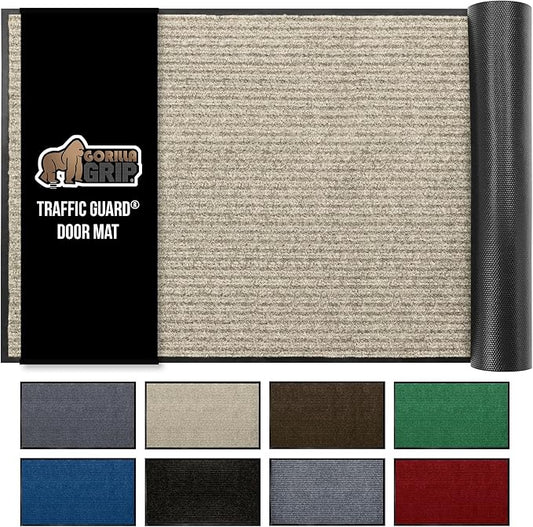 GORILLA GRIP Waterproof Traffic Guard Door Mat, 72x48, Heavy Duty Entryway Mats, Strong Rubber Back Commercial Utility Rugs for Office Hallway, Garage Floor and Home, Low Profile Carpet Runner, Beige