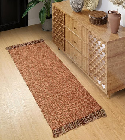 Collive Hallway Runner Rug, 2' x 5' Soft Washable Kitchen Runner Rug, Terracotta Contemporary Modern Laundry Room Rugs Indoor Hand-Woven Cotton Carpet for Bedroom Entryway Front Door