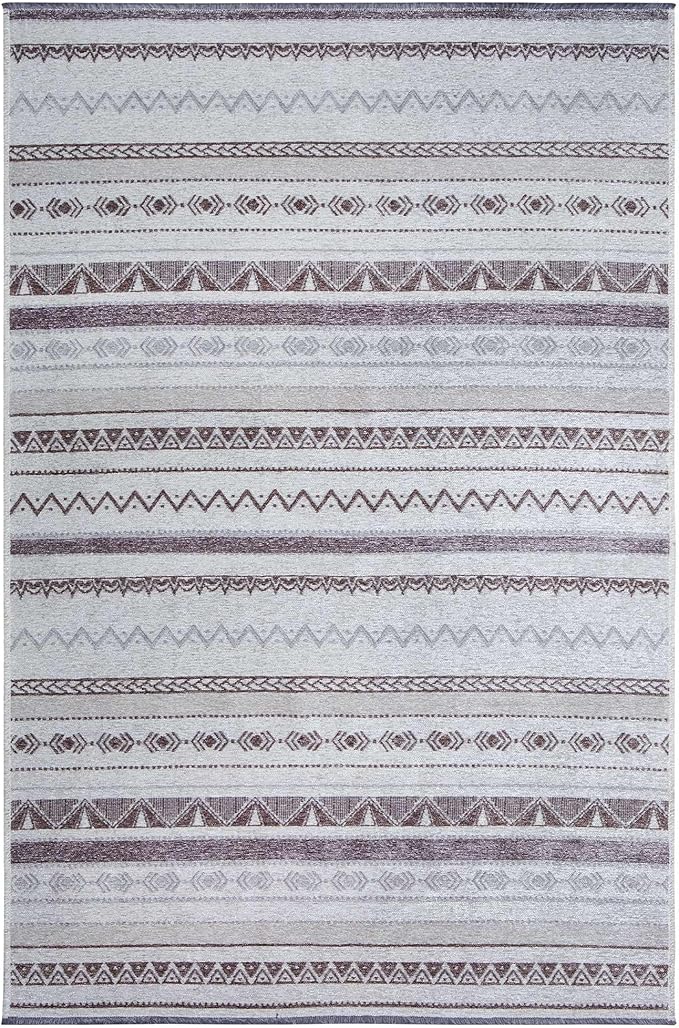 Alfa Rich 5x8 Gray Off White Washable Area Rugs for Living Room Bedroom Kitchen Decor Cotton Rug