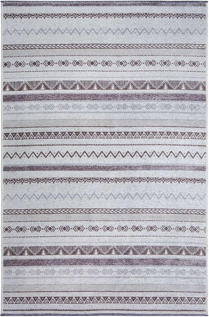 Alfa Rich 7x10 Gray Off White Washable Area Rugs for Living Room Bedroom Kitchen Decor Cotton Rug