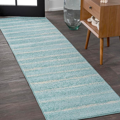 JONATHAN Y Williamsburg Minimalist Stripe Turquoise/Cream Runner Rug, 2x8, Contemporary, Modern, Easy-Cleaning for Living Room, Bedroom, Kitchen, Pet Friendly, Non-Shedding (MOH201B-28)