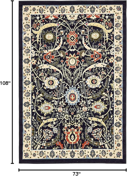 Unique Loom Espahan Collection Area Rug - Cape Cod (6' 1" x 9' Rectangle, Navy Blue/ Black)