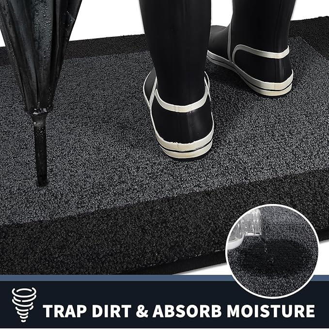 PURRUGS Dirt Trapper Door Mat 34" x 60", Non-Slip/Skid Machine Washable Entryway Rug, Shoes Scraper, Throw Rug, Super Absorbent Area Rug for Muddy Wet Shoes and Paws, Bluish Grey & Charcoal