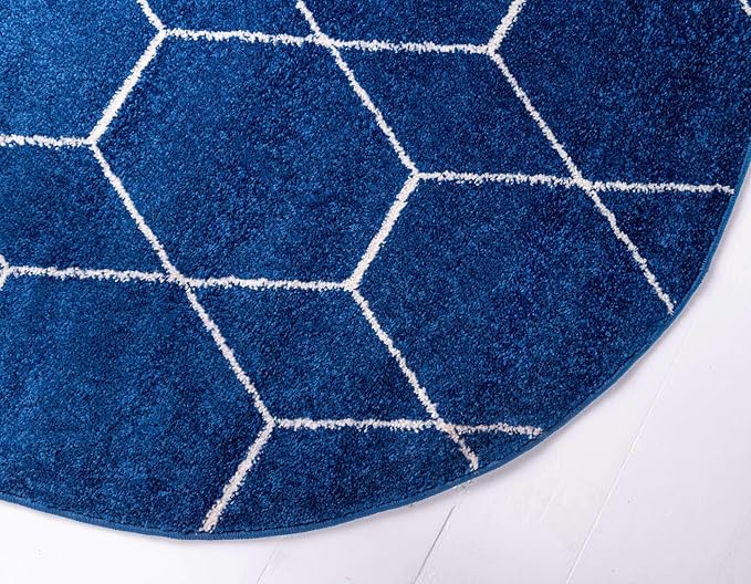 Unique Loom Trellis Frieze Collection Area Rug - Geometric (4' 1" Round, Navy Blue/ Ivory)