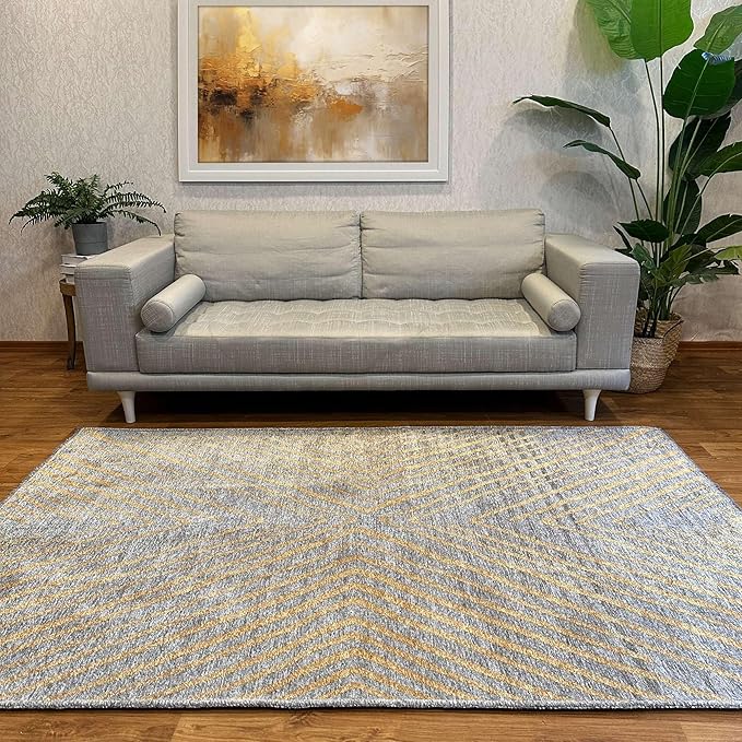 Alfa Rich 3x5 Geometric Gray Gold Washable Area Rugs for Living Room Bedroom Kitchen Cotton Runner