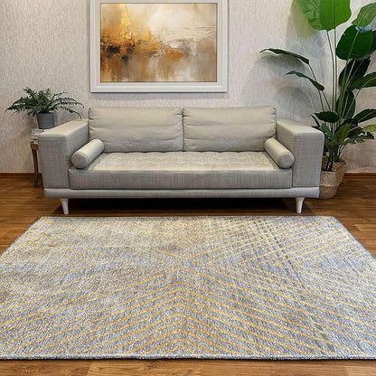 Alfa Rich 7x10 Geometric Gray Gold Washable Area Rugs for Living Room Bedroom Kitchen Cotton Rug