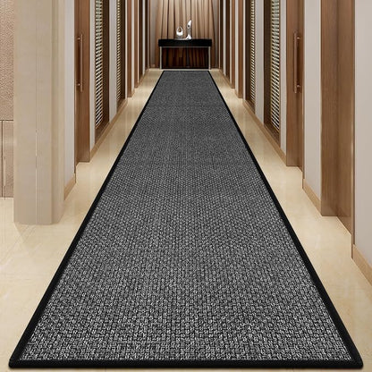 20 ft Jute Hallway Rug Runner Non Slip Washable, Rubber Backed Extra Kitchen Long Carpet Runner, Black Absorbent Laundry Room Rug Mat