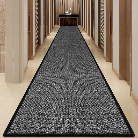 20 ft Jute Hallway Rug Runner Non Slip Washable, Rubber Backed Extra Kitchen Long Carpet Runner, Black Absorbent Laundry Room Rug Mat