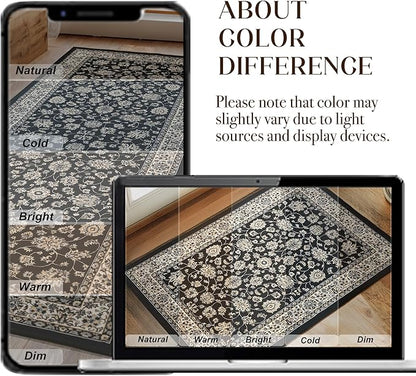 XWZO Runner Rug 2x6ft, Washable Hallway Runner with Non-Slip Backing, Spill Stain Resistant Floor Mat for Entryway Corridor Bedroom Kitchen Farmhouse, Soft Low-Pile Area Carpet, Black