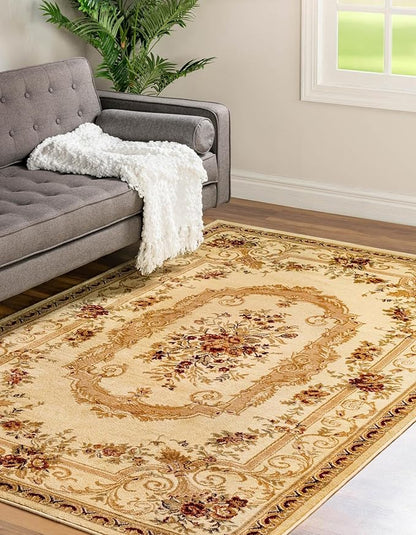 Rugs.com Chateau Collection Rug – 8' x 11' Cream Medium Rug Perfect for Living Rooms, Large Dining Rooms, Open Floorplans