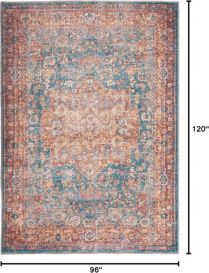 GLN Rugs Traditional Collection - Machine Washable Area Rug, Traditional Washable, Non Slip, Low Pile Chenille Rug, Living Room, Bedroom, Kitchen Rug (8' x 10' Terra/Green)