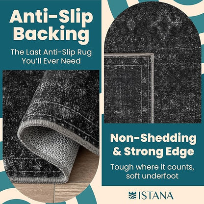 Istana Hallway Runner Rug 2x6 - Black Kitchen Rugs Non Slip Washable -Silk's Soft Touch Carpet Runner - Stylish Rug for Home