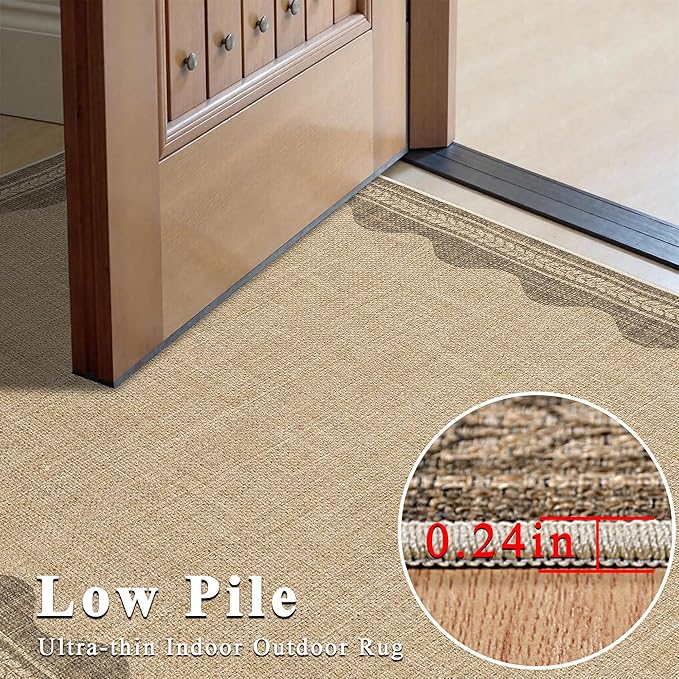 Easy Jute Rug 6x9 Outdoor Patio Rug Scalloped Washable Rugs for Living Room Bedroom Non Slip Neutral Farmhouse Indoor Outdoor Carpet for Backyard Patio Office