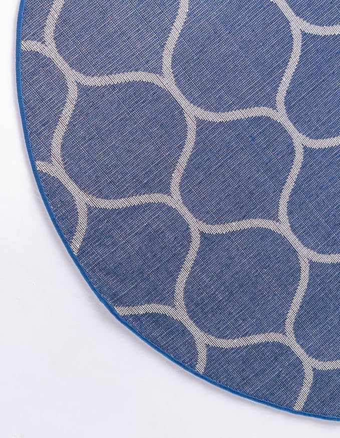Rugs.com Lattice Frieze Collection Rug – 3' Round Navy Blue Medium Rug Perfect for Kitchens, Dining Rooms