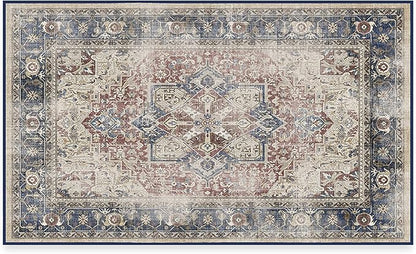 RUGGABLE Washable Vintage Area Rug – Kamran Royal Blue 3x5, Stain-Resistant, Non-Slip – Small Machine Washable Rugs for Living Room, Bedroom, Hallway, Entryway & Office–with Cushioned Pad