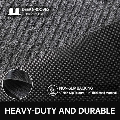 Front Door Mat, 3' x 10' Heavy Duty Indoor Outdoor Welcome Mat for Entryway, Commercial Entrance, Low Profile, Non-Slip, Durable Rubber Backing for Patio, Home